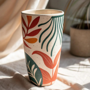 Custom Earth Tone Abstract Ceramic Tumbler with Speckled Matte Style Finish
