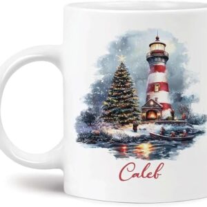 Personalised Christmas Lighthouse Ceramic Mug