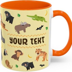 Personalised Wildlife Pattern Ceramic Mug with Coloured Handle