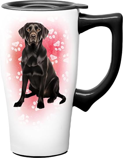 Black Labrador Portrait Ceramic Travel Mug with Lid