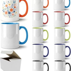 Custom Floral Ceramic Mug with Coloured Handle and Rim